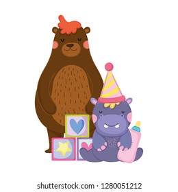 cute and little hippo character with party hat