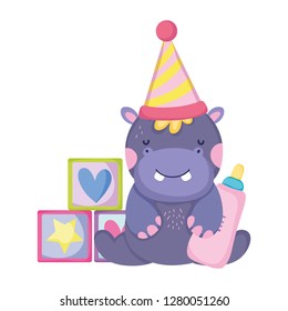 cute and little hippo character with party hat