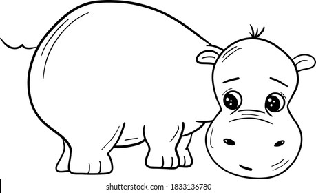 Cute little hippo character. Vector cartoon hippo.Coloring book hippopotamus, african, savannah animal.Can be used for t-shirt print, kids wear, baby shower, nursery.