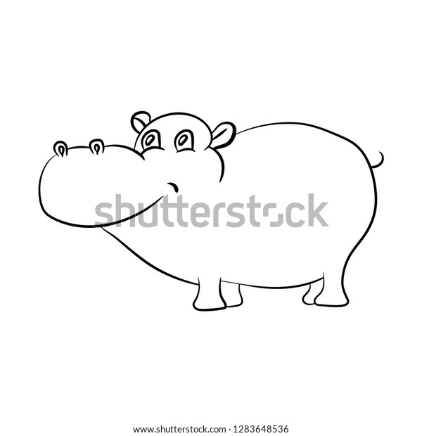 Cute Little Hippo Drawing Line Art Stock Vector Royalty Free