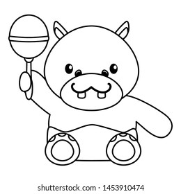 cute little hippo with maraca character vector illustration design