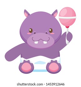 cute little hippo with maraca character vector illustration design