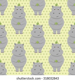 Cute little hippo seamless pattern. Cartoon animal design for children products