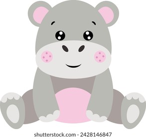 Cute little hippo sitting isolated on white
