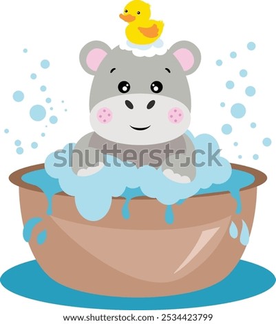 Cute little hippo taking a bath