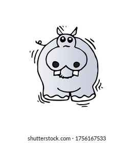 Cute little hippopotamus in cartoon style on white background, vector illustration.