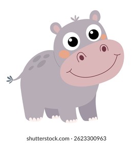 Bonito pequeno Hippopotamus em estilo plano isolado no fundo branco. Arte vetorial desenhada à mão.