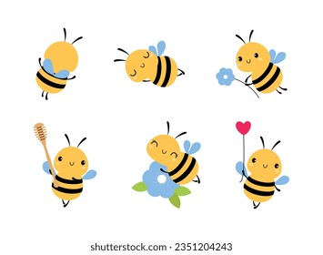 Cute Little Honey Bee mit Flügeln und schwarzen Streifen flying Vectorset