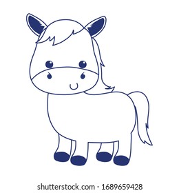 cute little horse cartoon animal.  Isolated design vector illustration, line style icon