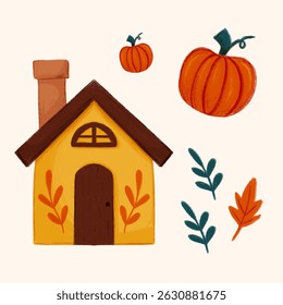 cute little house autumn handdraw illustration texture decorative