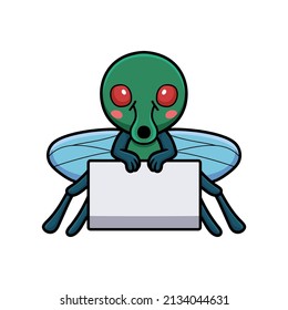 Cute Little House Fly Cartoon With Blank Sign