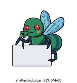 Cute Little House Fly Cartoon With Blank Sign