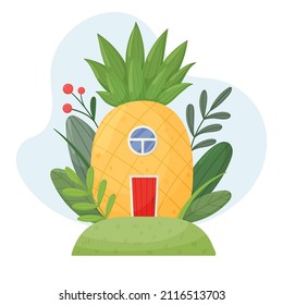 Cute little house made from pineapple. A fabulous fantasy home for gnome or fabulous creature.