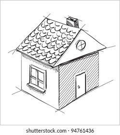 Cute little house sketch vector illustration