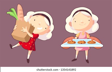 Cute little housewife illustrations. Nice maid vector illustration.