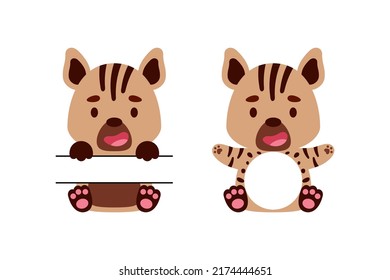 Cute little hyena split monogram. Funny cartoon character for kids t-shirts, nursery decoration, baby shower, greeting cards, invitations, scrapbooking, home decor. Vector stock illustration