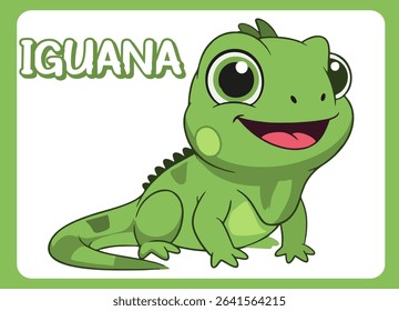Cute little iguana  happy smile cartoon illustration.