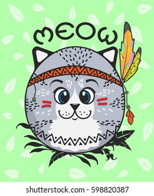 Cute Little Indian kitten sitting in ambush. Vector illustration.