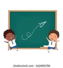cute little interracial students boys characters vector illustration design