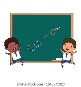 cute little interracial students boys characters vector illustration design