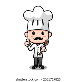Cute little Italian chef with mustache vector illustration