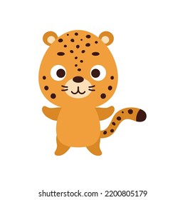 Cute little jaguar. Cartoon animal character design for kids t-shirts, nursery decoration, baby shower celebration, greeting cards, invitations, bookmark, house interior. Vector stock illustration