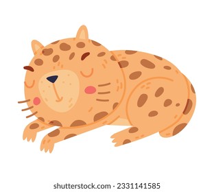 Cute Little Jaguar with Spotted Fur Sleeping Vector Illustration