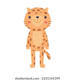 Cute Little Jaguar with Spotted Fur Standing and Smiling Vector Illustration