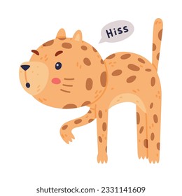 Cute Little Jaguar with Spotted Fur Hissing Arching Its Back Vector Illustration