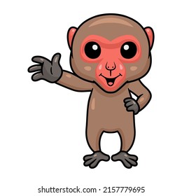 Cute little japanese macaque cartoon waving hand