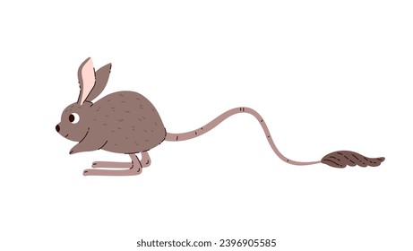 Cute little jerboa dessert animal side view flat style, vector illustration isolated on white background. Decorative design element, funny high jumping rodent with long tail