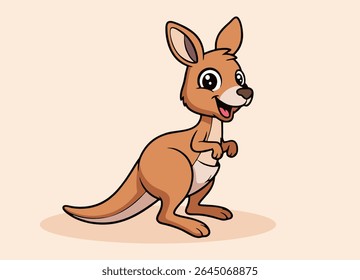 cute little kangaroo with big eyes running and smiling happy
