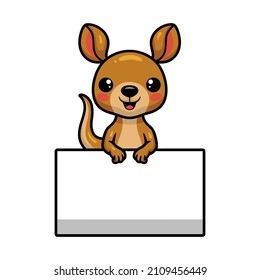 Cute little kangaroo cartoon with blank sign
