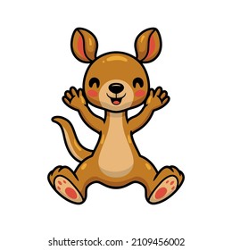 Cute little kangaroo cartoon raising hands