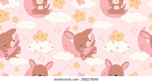 Cute little kangaroo seamless pattern for kids fabric, wallpaper and many more