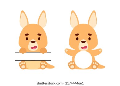 Cute little kangaroo split monogram. Funny cartoon character for kids t-shirts, nursery decoration, baby shower, greeting cards, invitations, scrapbooking, home decor. Vector stock illustration