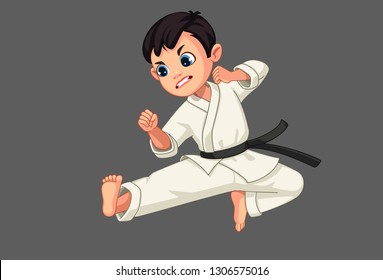 Cute little karate boy in karate pose 2