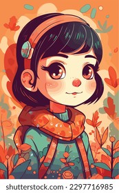 cute little kawaii girl illustration flat colors vector illustration digital art Anime isolated