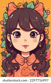 cute little kawaii girl illustration flat colors vector illustration digital art Anime isolated