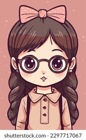 cute little kawaii girl illustration flat colors vector illustration digital art Anime isolated