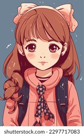 cute little kawaii girl illustration flat colors vector illustration digital art Anime isolated