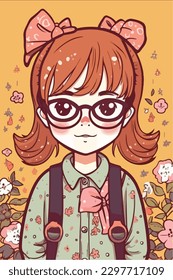 cute little kawaii girl illustration flat colors vector illustration digital art Anime isolated