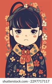 cute little kawaii girl illustration flat colors vector illustration digital art Anime isolated