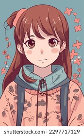 cute little kawaii girl illustration flat colors vector illustration digital art Anime isolated