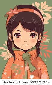 cute little kawaii girl illustration flat colors vector illustration digital art Anime isolated