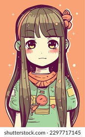 cute little kawaii girl illustration flat colors vector illustration digital art Anime isolated