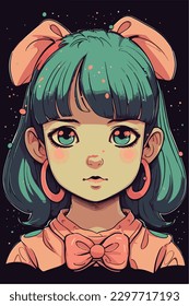cute little kawaii girl illustration flat colors vector illustration digital art Anime isolated