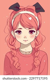 cute little kawaii girl illustration flat colors vector illustration digital art Anime isolated