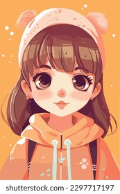 cute little kawaii girl illustration flat colors vector illustration digital art Anime isolated