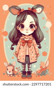 cute little kawaii girl illustration flat colors vector illustration digital art Anime isolated